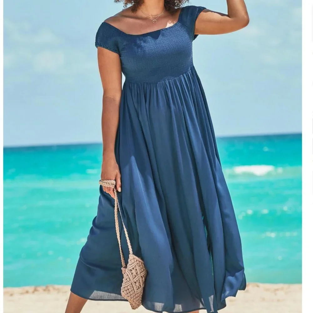 Nwt Off Shoulder Smocked Maxi Coverup Dress Swimsuits For All Harper